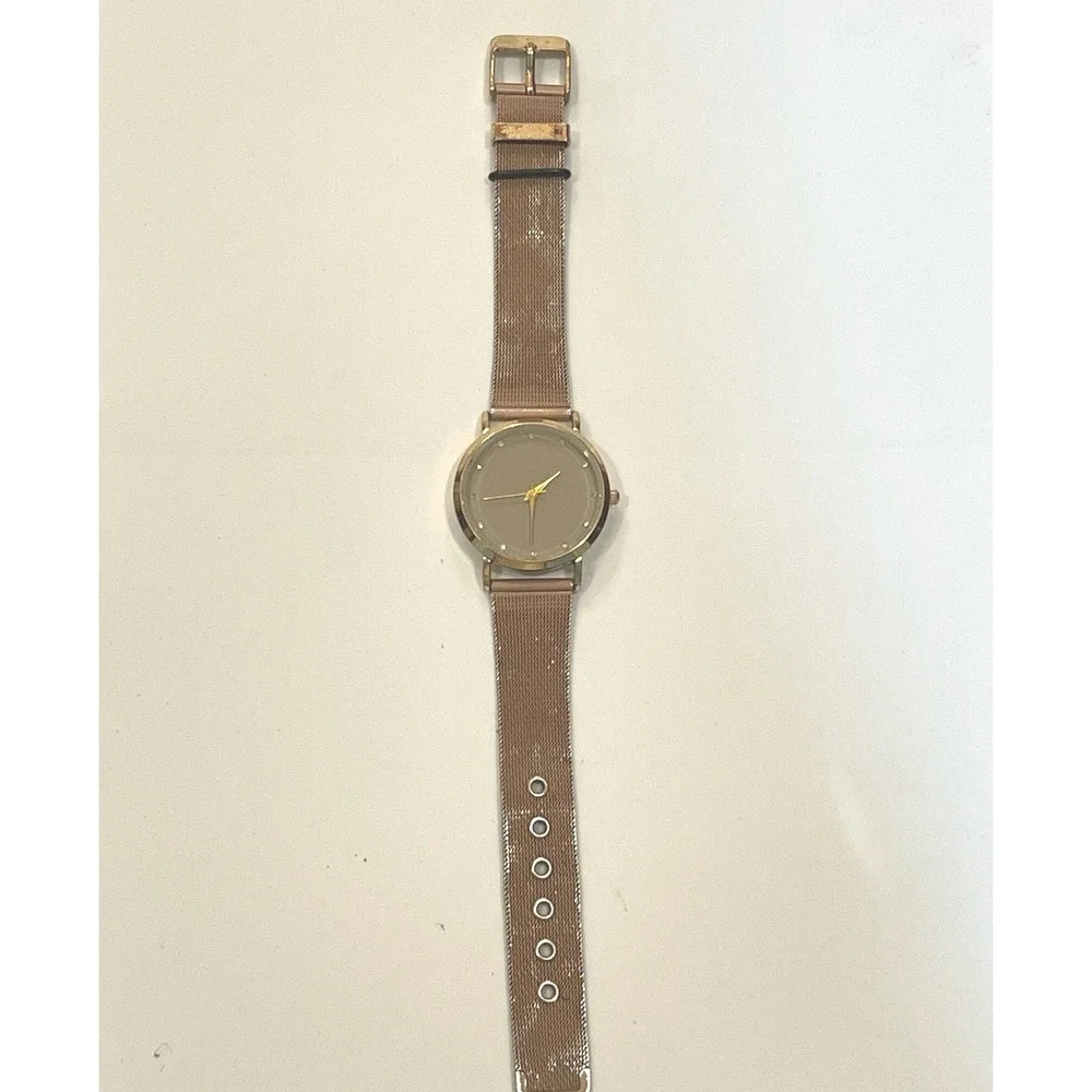 Rose Gold‎ Mesh Band Minimalist Crystal Accent Analog Watch MSPCI